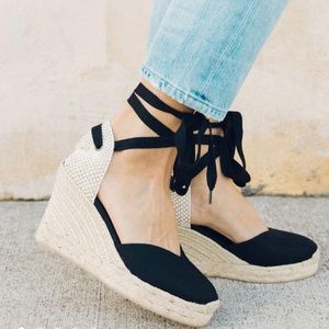 🔴 Soludos Lace Up Espadrille Wedge Sandal BLACK